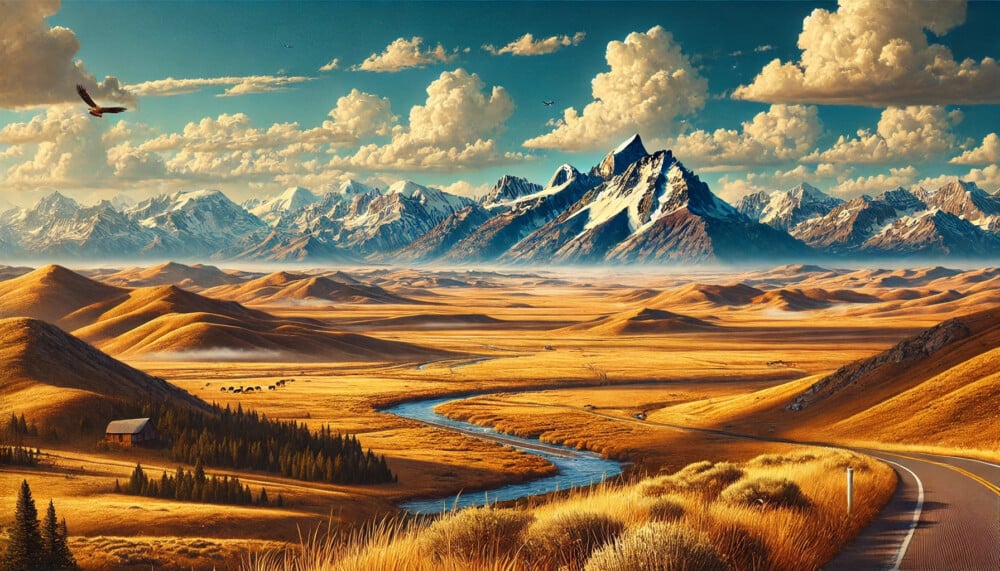 Illustration de ChatGPT avec des montagnes enneigées et une route