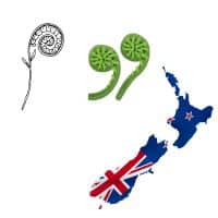 Illustration de deux fougères argentées de Nouvelle-Zélande en noir sur fond blanc