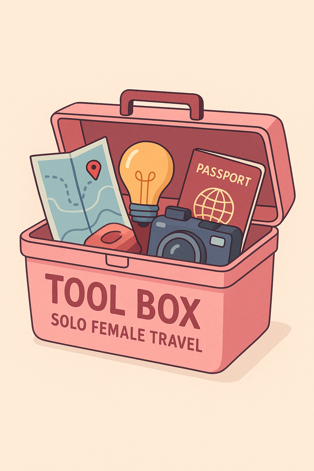 Boîte à outils pour voyageuse solitaire Passeport, carte, ampoule et accessoires essentiels