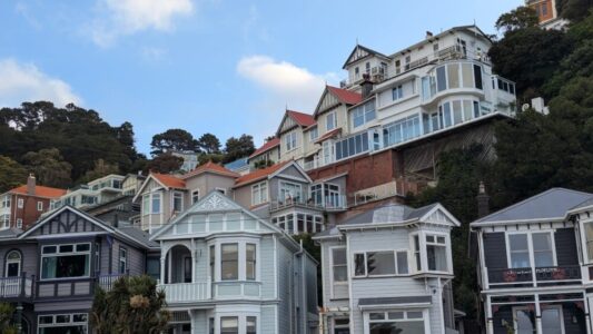 Architecture vue depuis le mont Victoria à Wellington, avec des panoramas sur la ville
